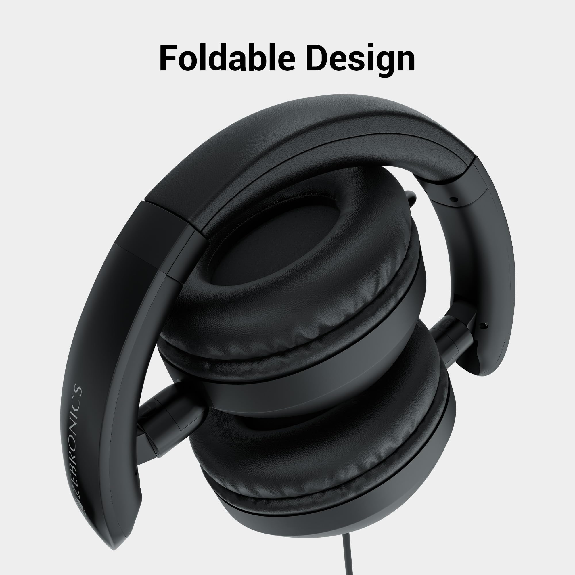ZEBRONICS Boom Wired Headphone Over Ear in-Line MIC Foldable 15 Meter Cable for 35mm Mobile Tablet Laptop MAC Soft Cushion 40mm Drivers Black