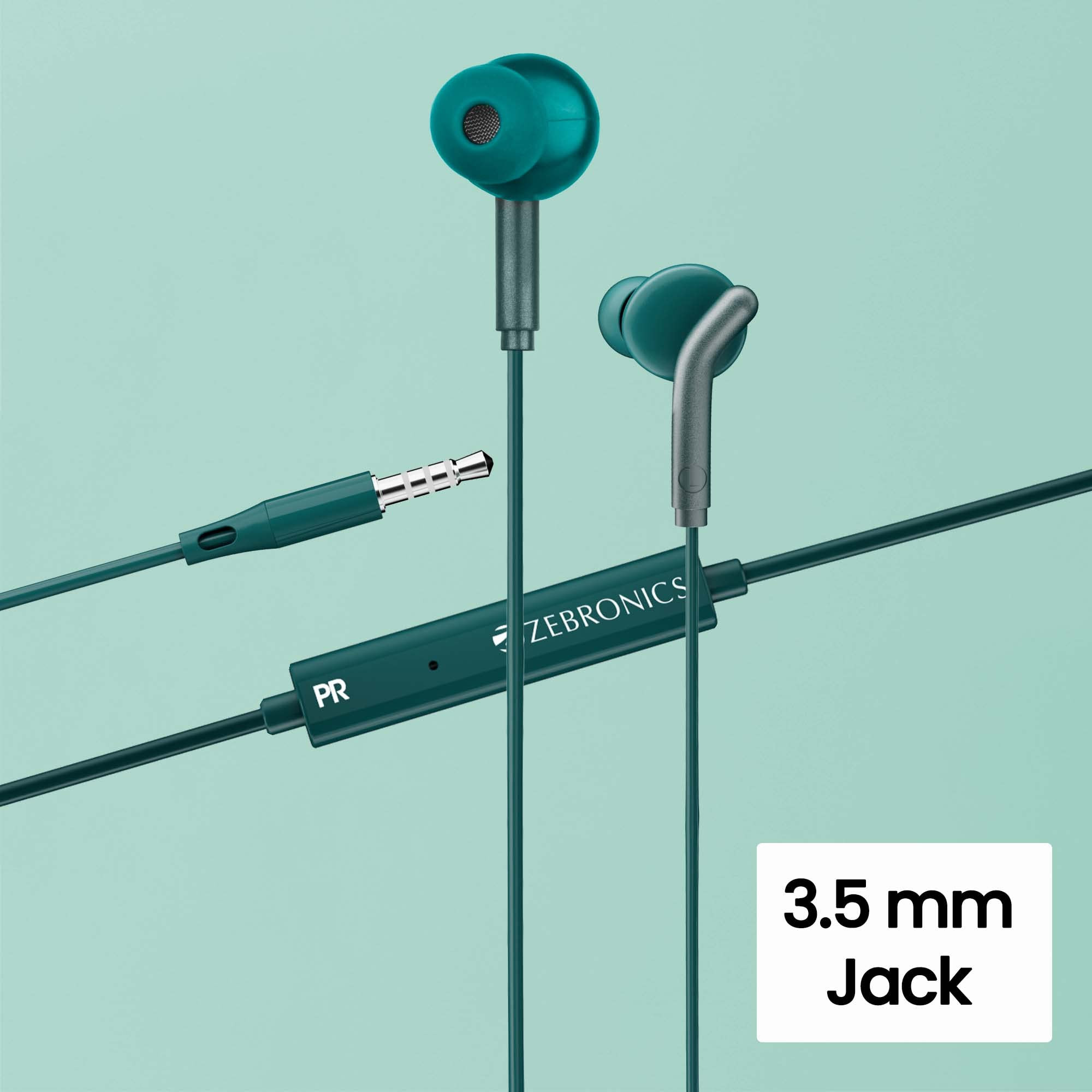 ZEBRONICS Bro in Ear Wired Earphones with Mic 35mm Audio Jack 10mm Drivers PhoneTablet Compatible Green