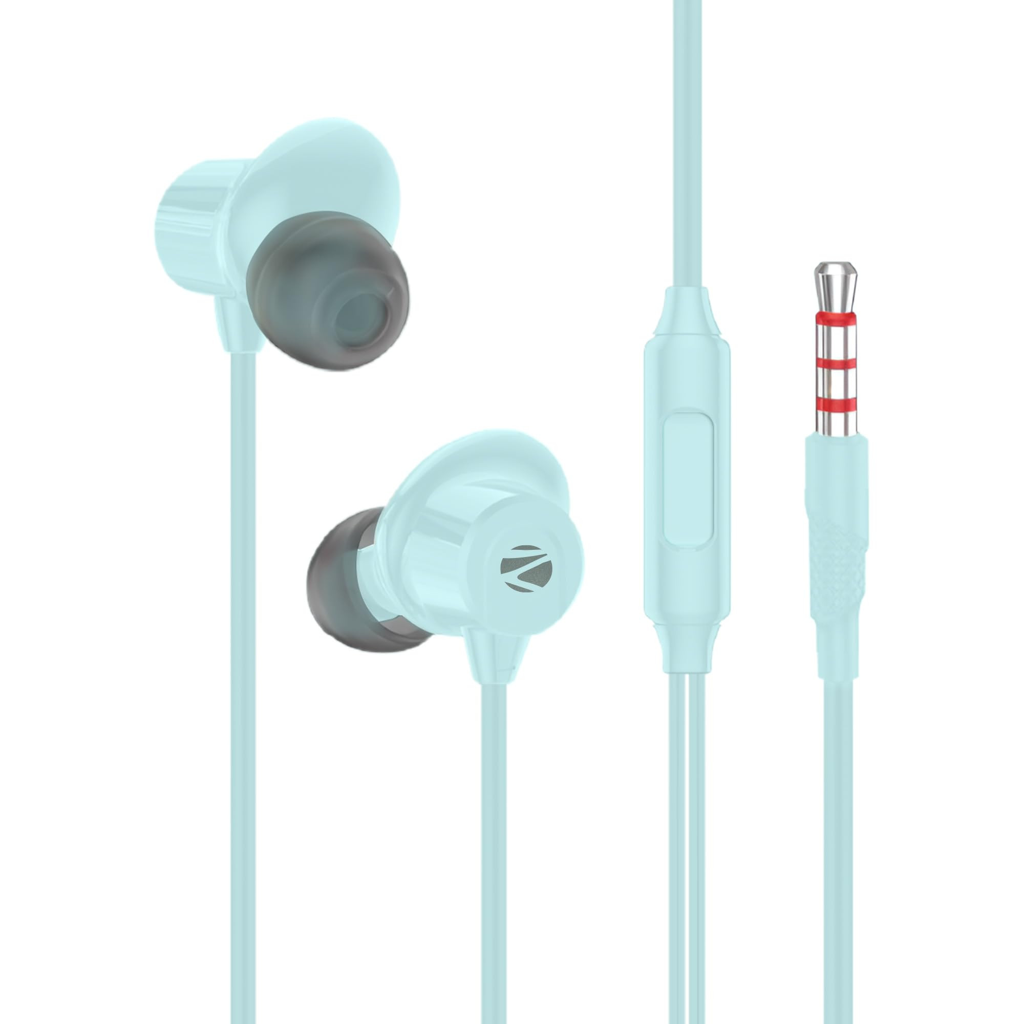 ZEBRONICS Buds 50 35mm in-Ear Wired Earphones in-Line MIC 10mm Neodymium Bass Drivers 12m Soft Silicon Cable Magnetic Earbuds Compatible with Mobile Tablet Laptop Sky Blue