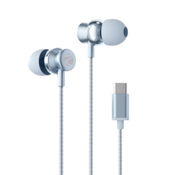 Image of ZEBRONICS Buds C10 in Ear Type-C Wired Headphones with in-Line Mic, Metallic Design, Volume Control, 1.2M Cable, 10Mm Driver, (Light Blue)