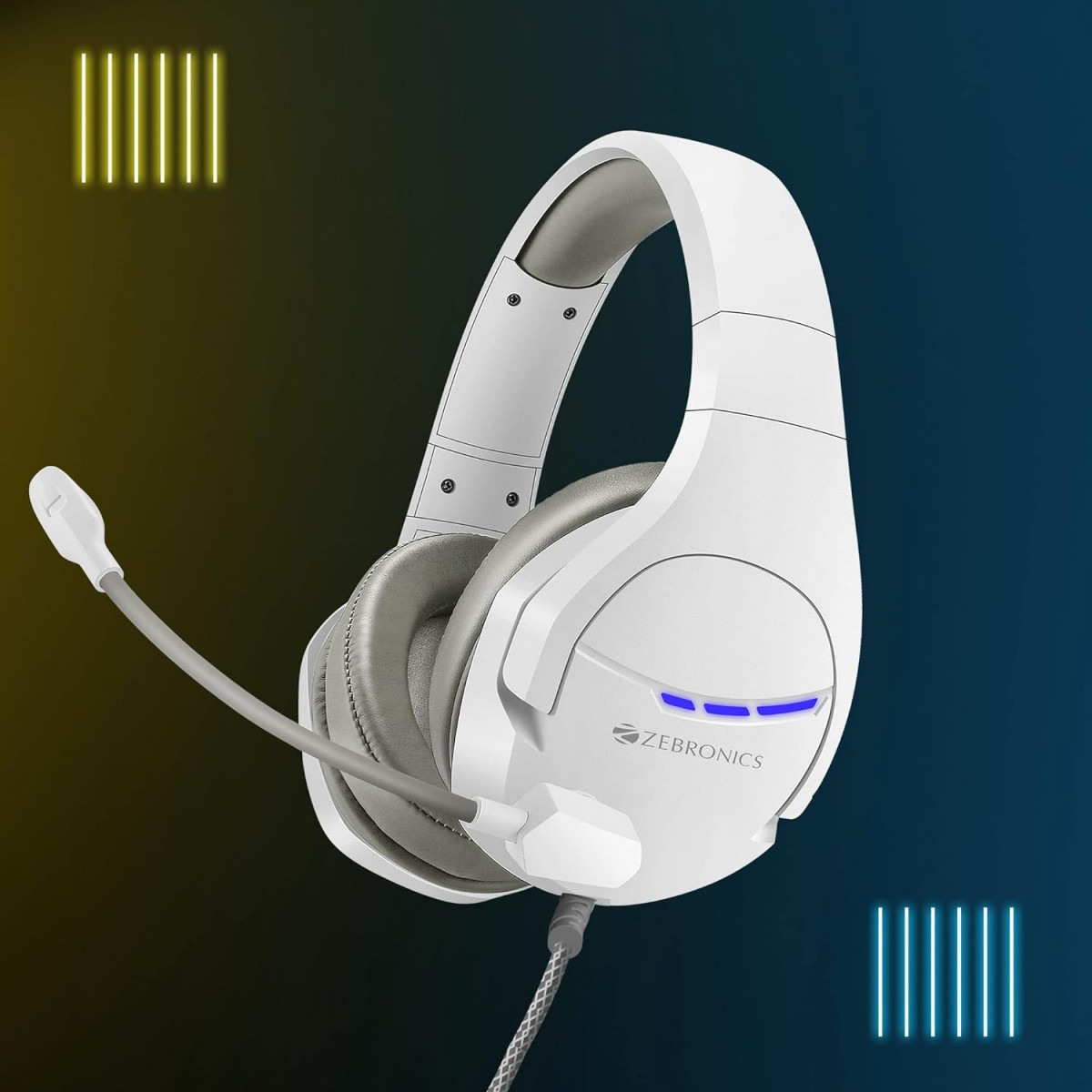 ZEBRONICS Crusher USB Gaming Wired Over Ear Headphone with Advanced Software White