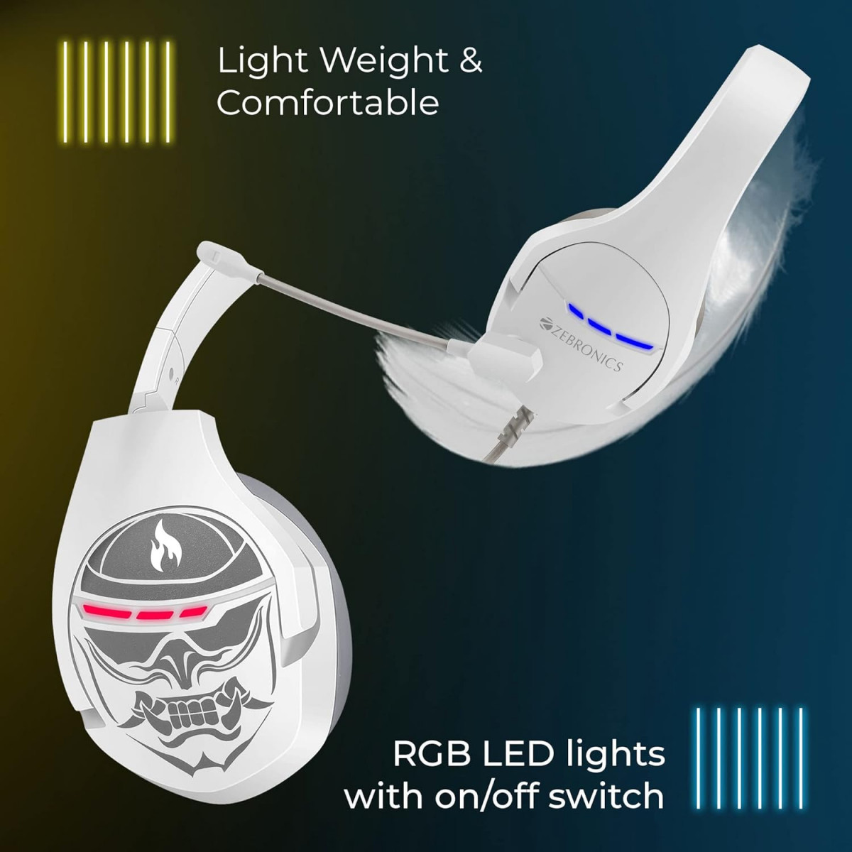 ZEBRONICS Crusher USB Gaming Wired Over Ear Headphone with Advanced Software White