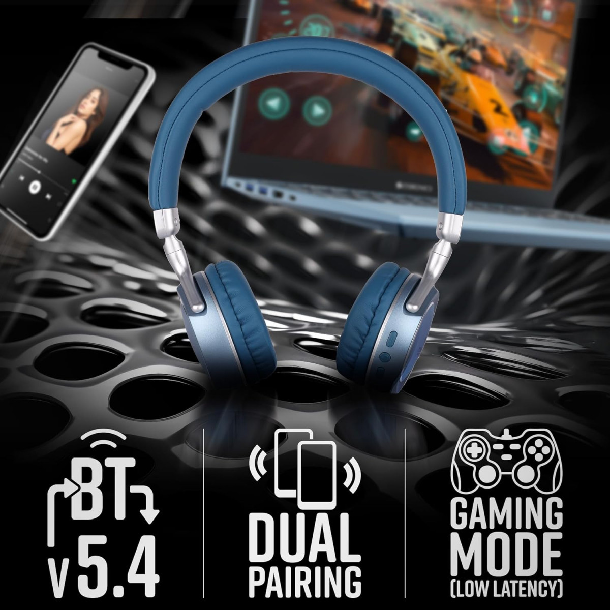 ZEBRONICS DUKE 2 Wireless Headphone Supports Bluetooth Dual Pairing Blue