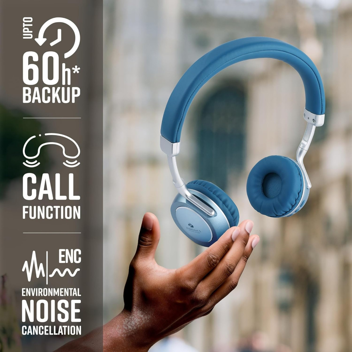 ZEBRONICS DUKE 2 Wireless Headphone Supports Bluetooth Dual Pairing Blue