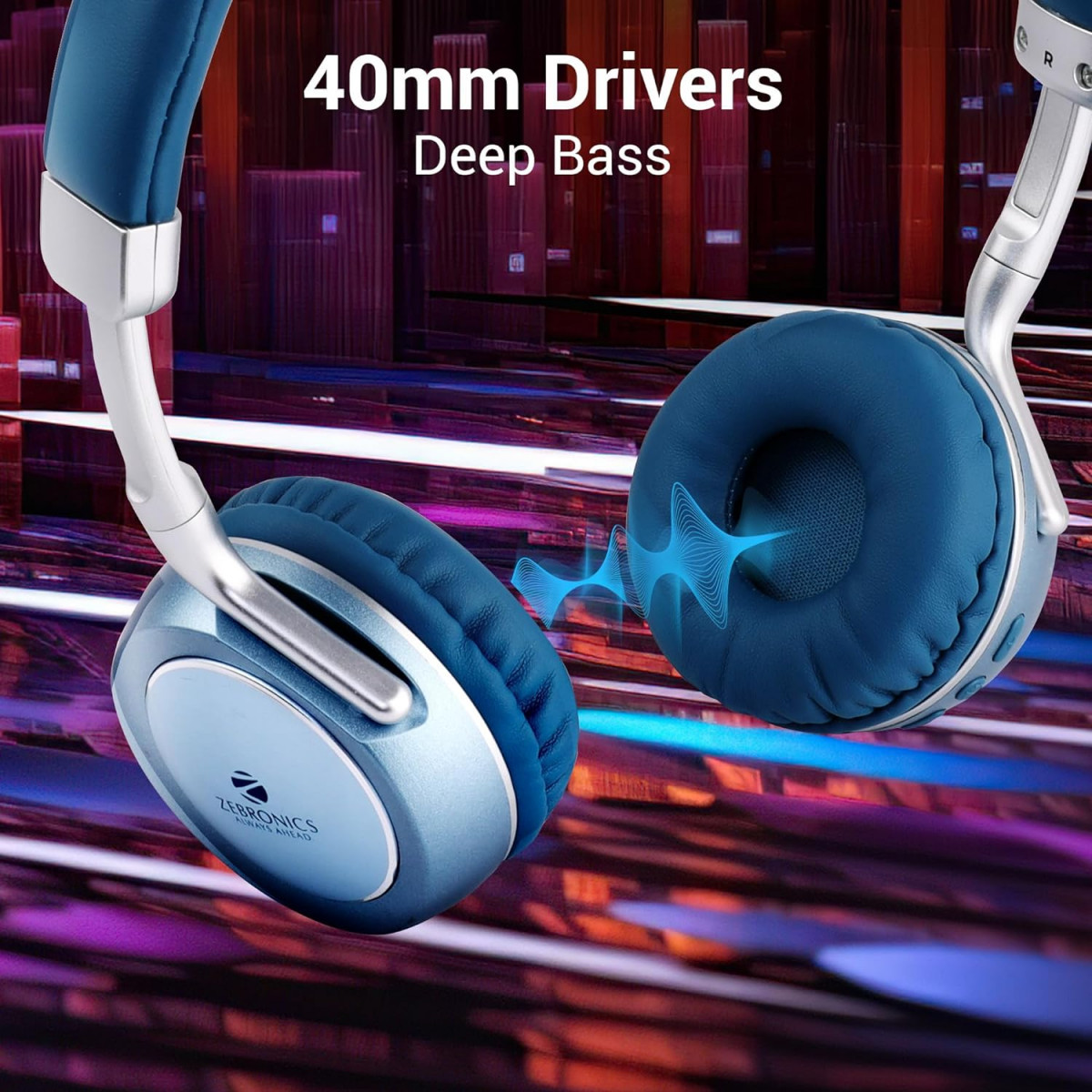 ZEBRONICS DUKE 2 Wireless Headphone Supports Bluetooth Dual Pairing Blue