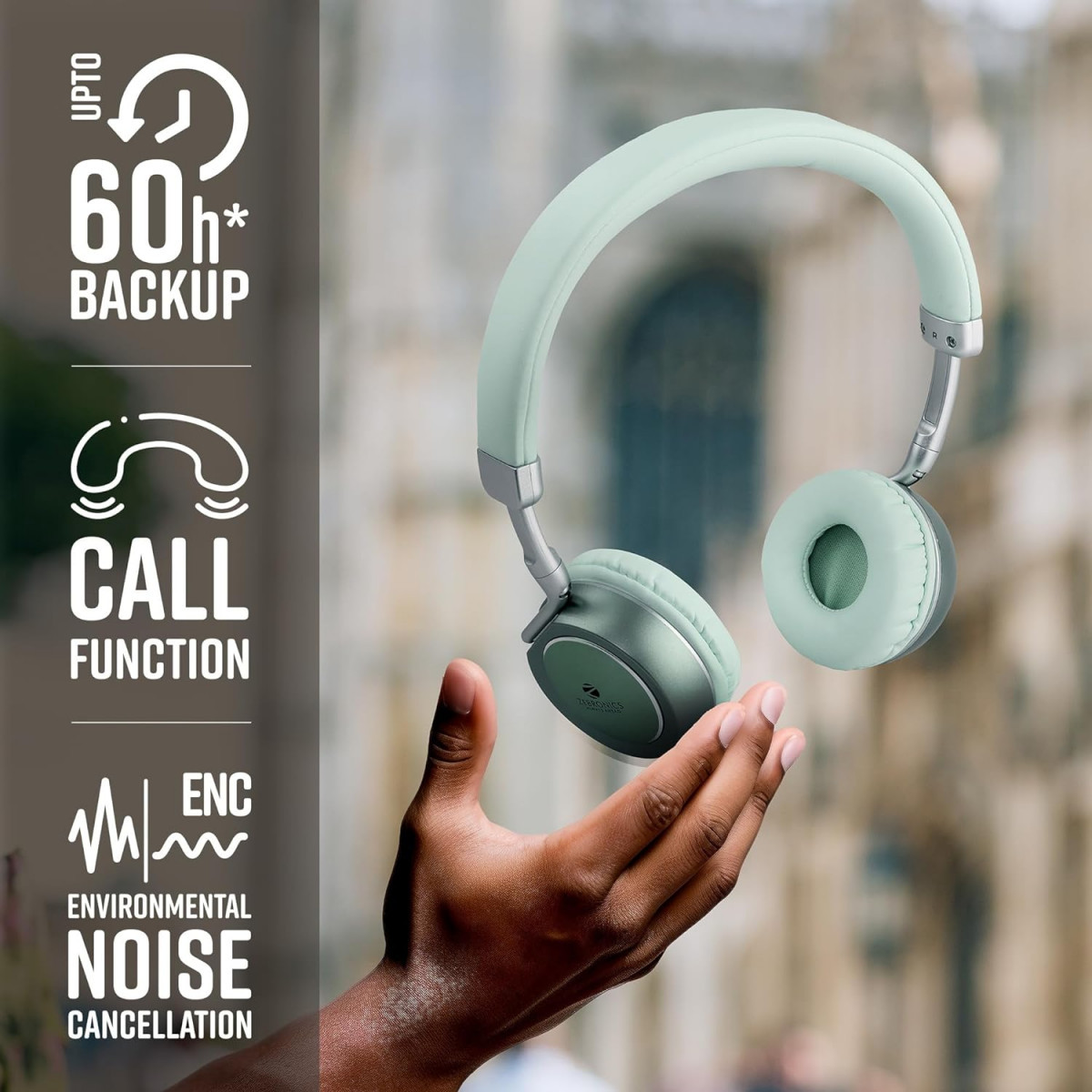 ZEBRONICS DUKE 2 Wireless Headphone Supports Bluetooth Dual Pairing Green