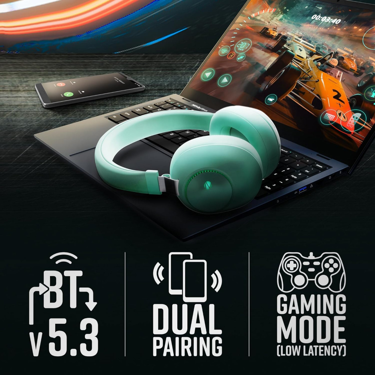 ZEBRONICS Duke 60hrs Playback Bluetooth Wireless Over Ear Headphone with Mic Green