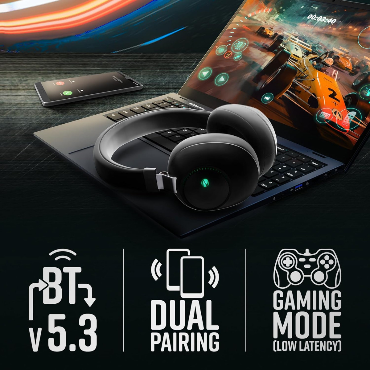 ZEBRONICS Duke 60hrs Playtime Bluetooth Wireless Over Ear Headphone with Mic Black