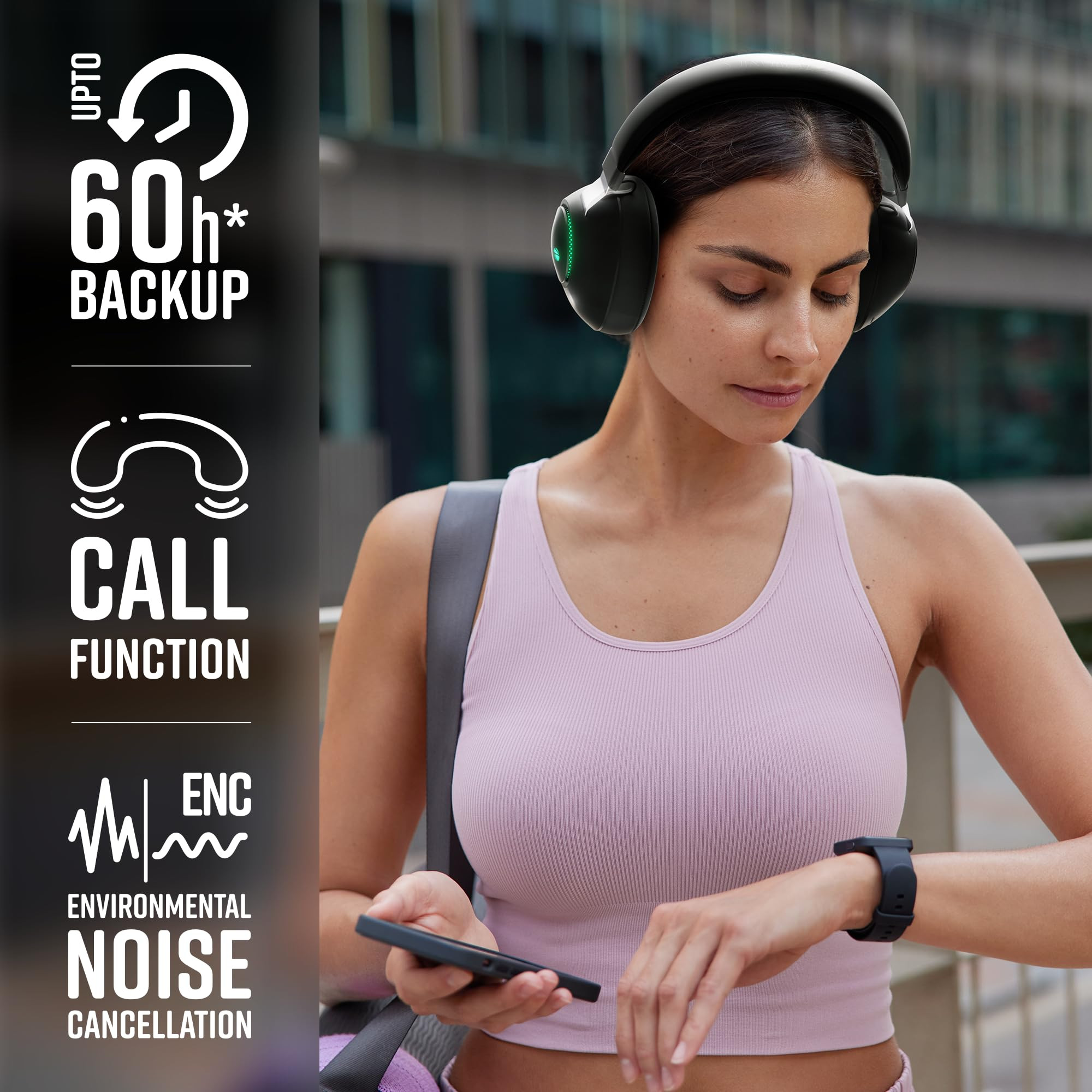 ZEBRONICS Duke Wireless Headphone with Up to 60h Backup Supports Bluetooth Dual Pairing Gaming Mode Environmental Noise Cancellation ENC LED Lights Deep Bass Voice Assistant Support Black