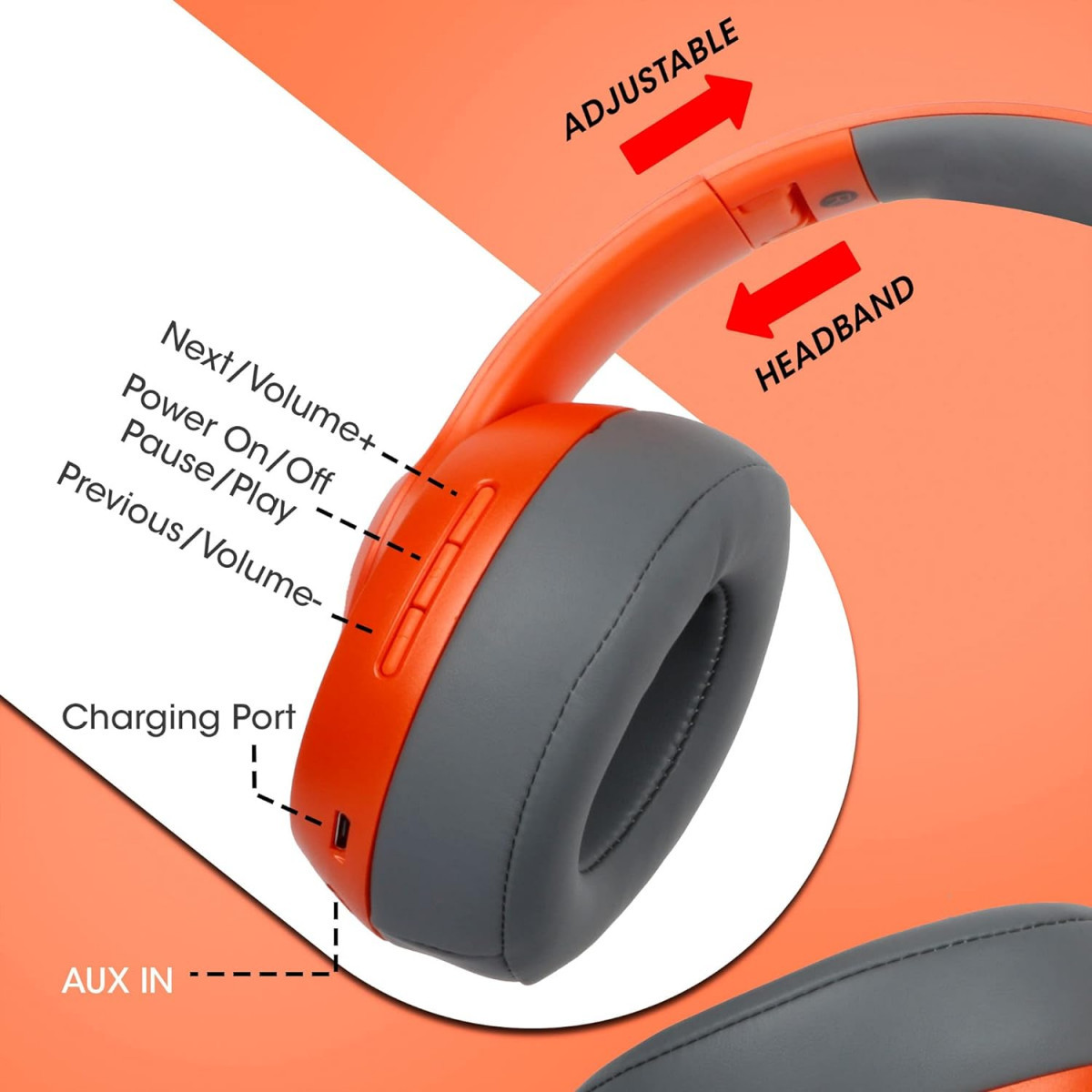 ZEBRONICS Dynamic Wireless Headphone with 34 Hours Playback Orange
