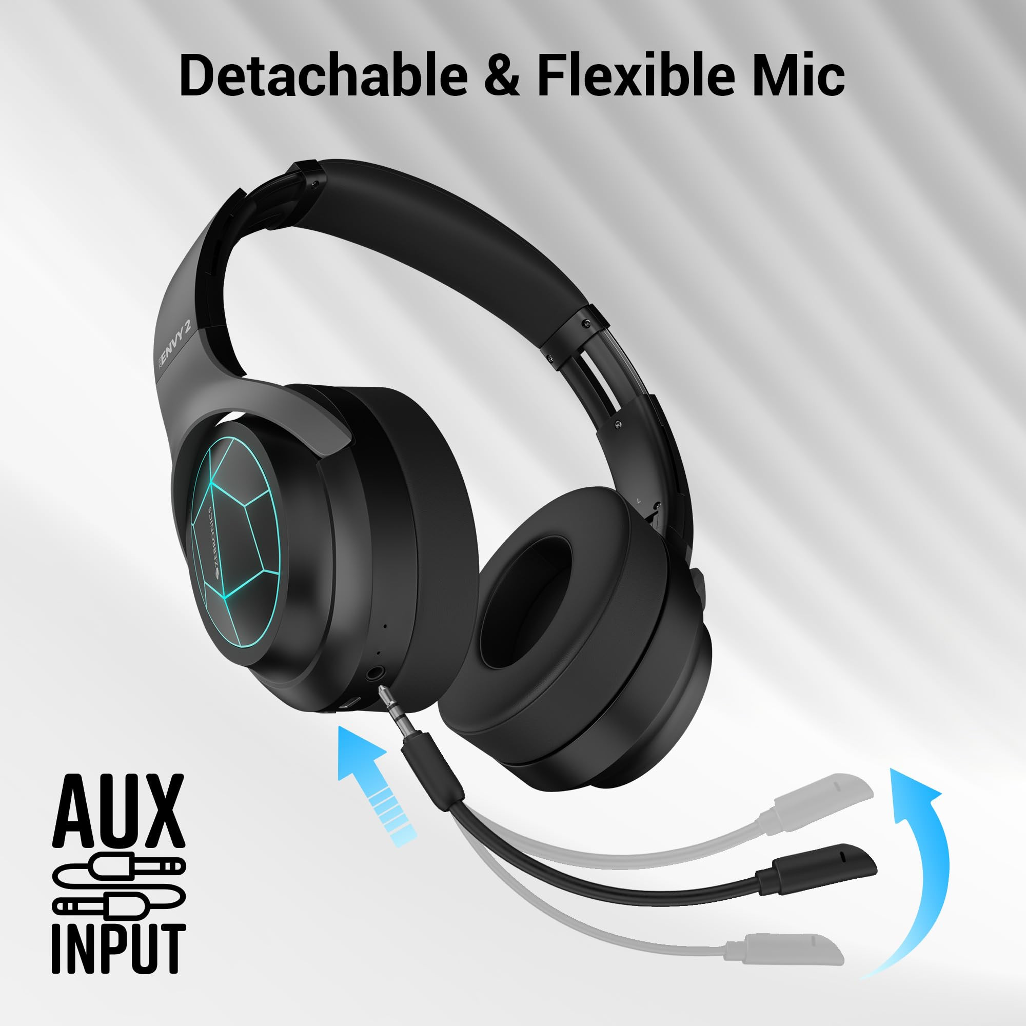 ZEBRONICS Envy 2 Wireless Over Ear Headphone ENC Upto 65 Hours Playback Gaming Mode Dual Pairing Bluetooth v53 AUX Call Function Voice Assistant Foldable Design Detachable Mic Black