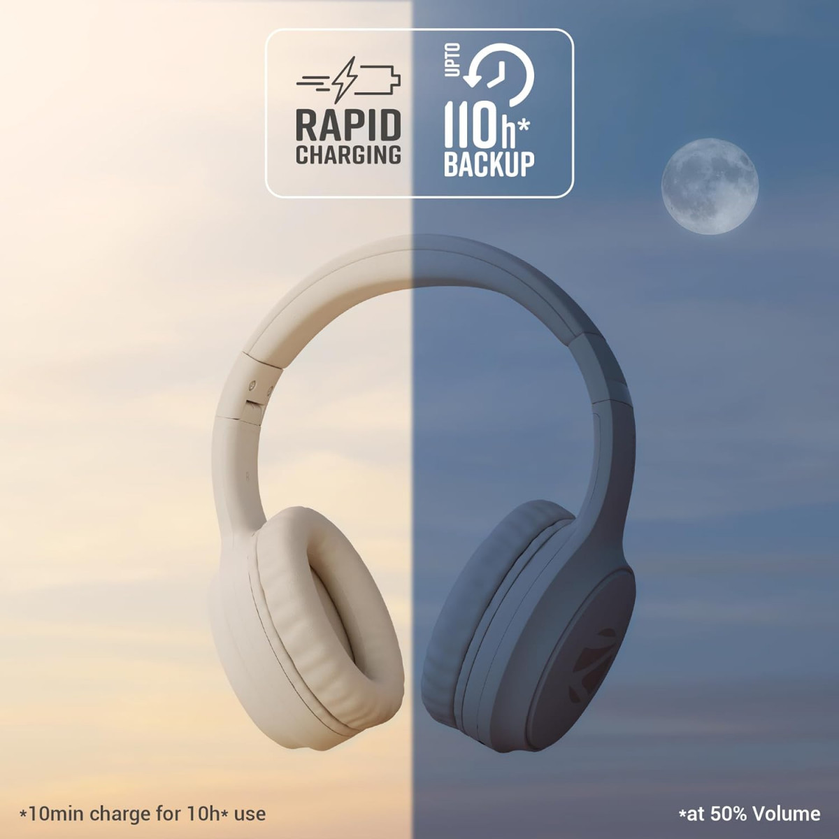 ZEBRONICS New Launch AEON Wireless Headphone with 110h Battery Backup Beige