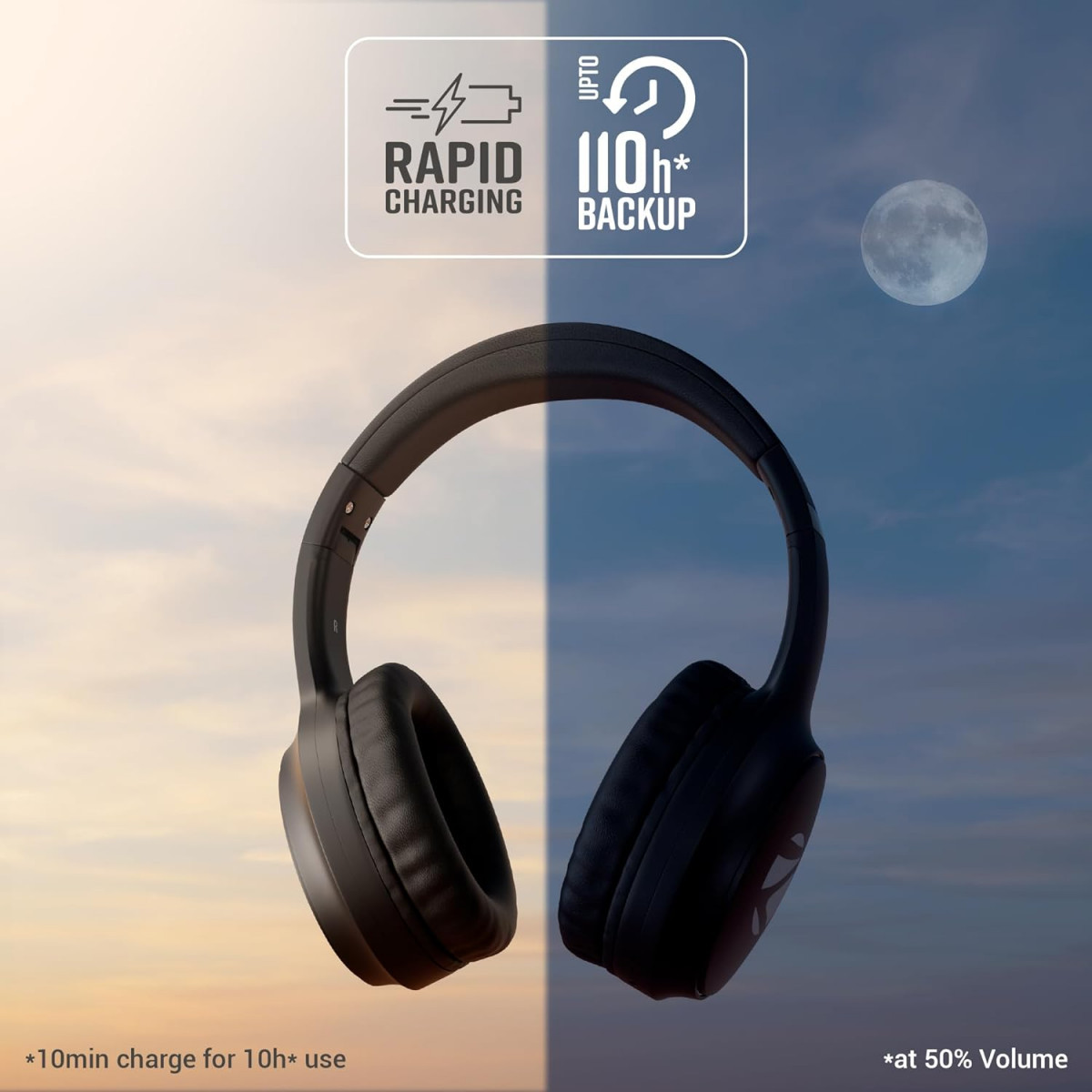 ZEBRONICS New Launch AEON Wireless Headphone with 110h Battery Backup Black