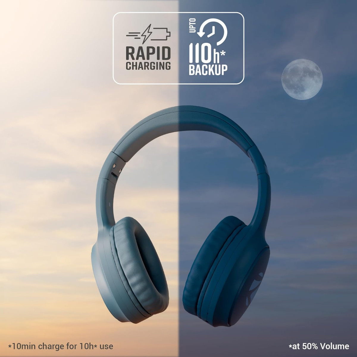 ZEBRONICS New Launch AEON Wireless Headphone with 110h Battery Backup Blue