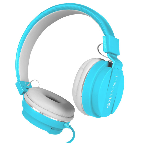 Image of Zebronics Storm Wired Headphone with 3.5mm Jack, Built in Microphone for Calling, 1.5 Meter Cable, Soft On Ear Cushion, Adjustable Headband, Foldable Ear Cups and Lightweight Design (Blue)