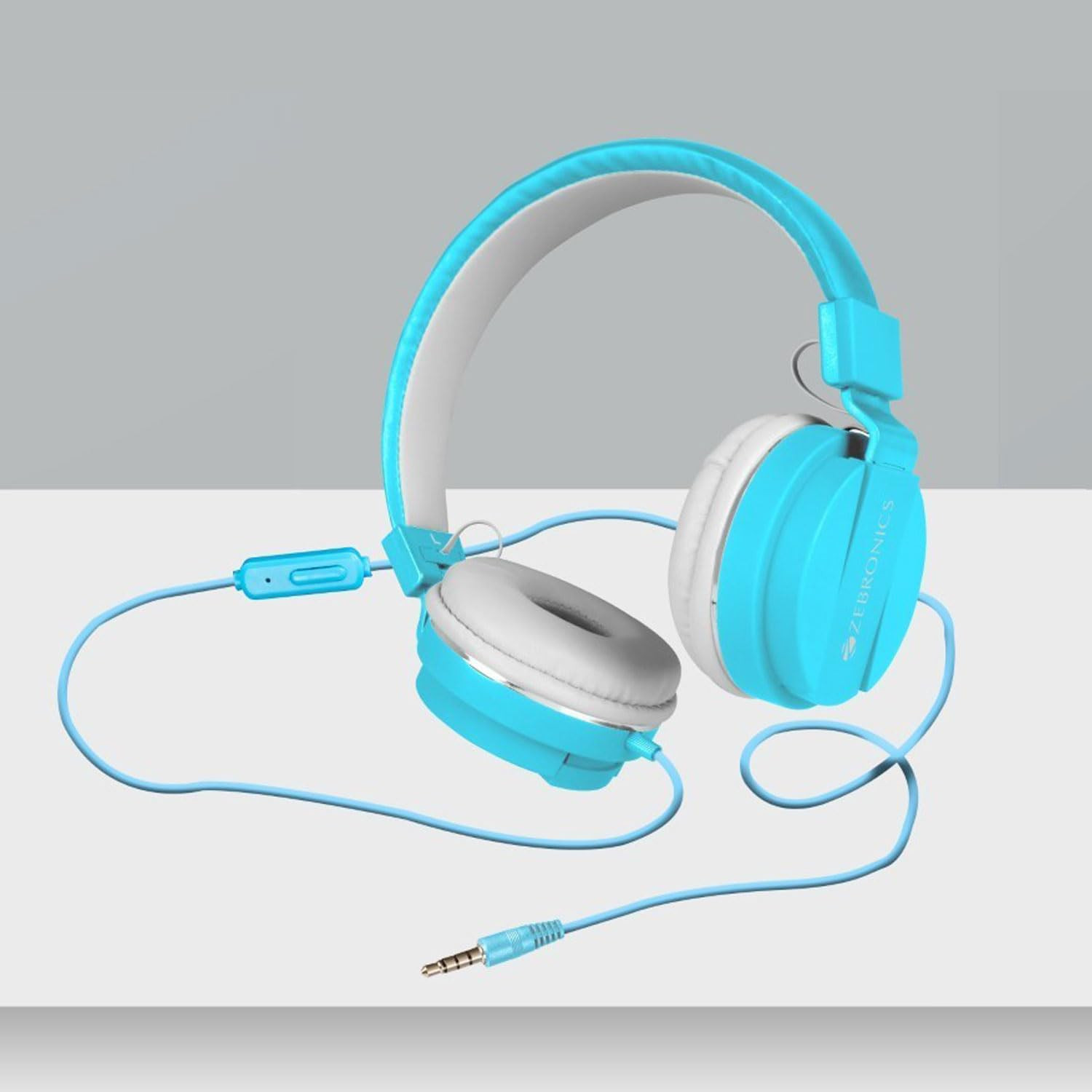 Zebronics Storm Wired Headphone with 35mm Jack Built in Microphone for Calling 15 Meter Cable Soft On Ear Cushion Adjustable Headband Foldable Ear Cups and Lightweight Design Blue