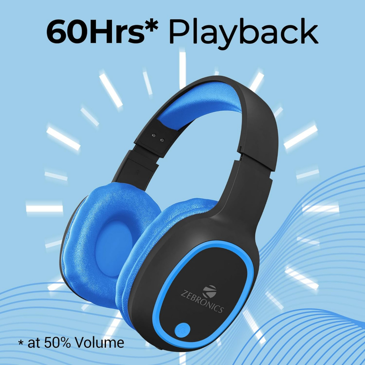 Zebronics Thunder Bluetooth 53 Over Ear Wireless Headphones Blue
