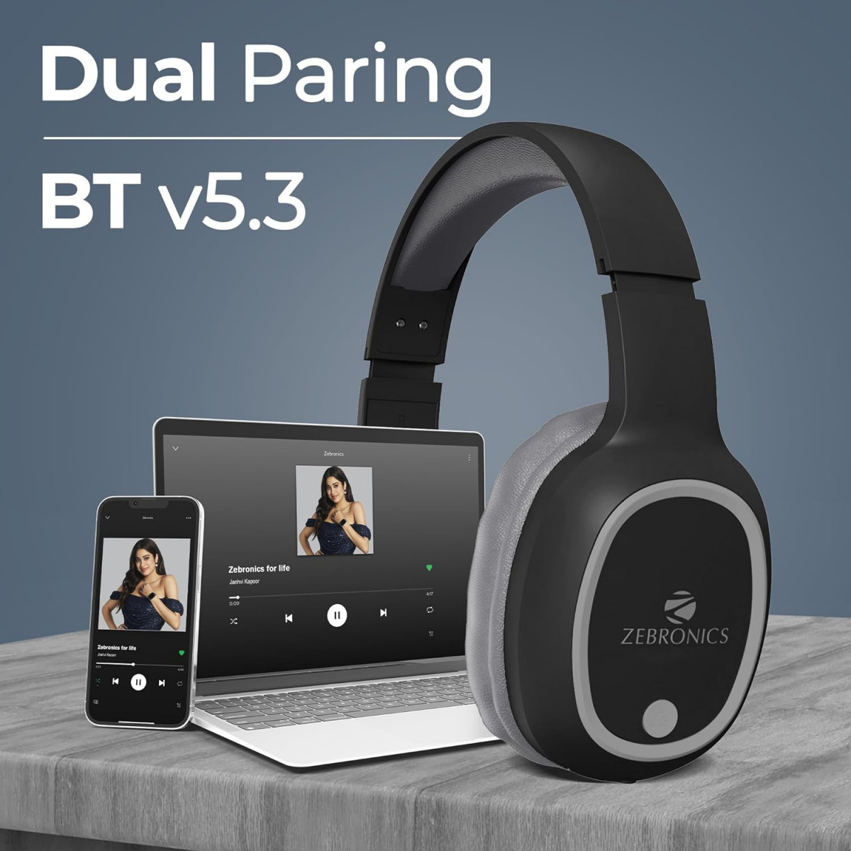 ZEBRONICS THUNDER Bluetooth 53 Wireless Headphones Black