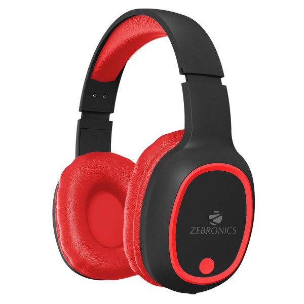 Image of ZEBRONICS Thunder Bluetooth 5.3 Wireless Over Ear Headphones with 60H Backup, Gaming Mode, Dual Pairing, Enc, Aux, Micro Sd, Voice Assistant, Comfortable Earcups, Call Function (Red)