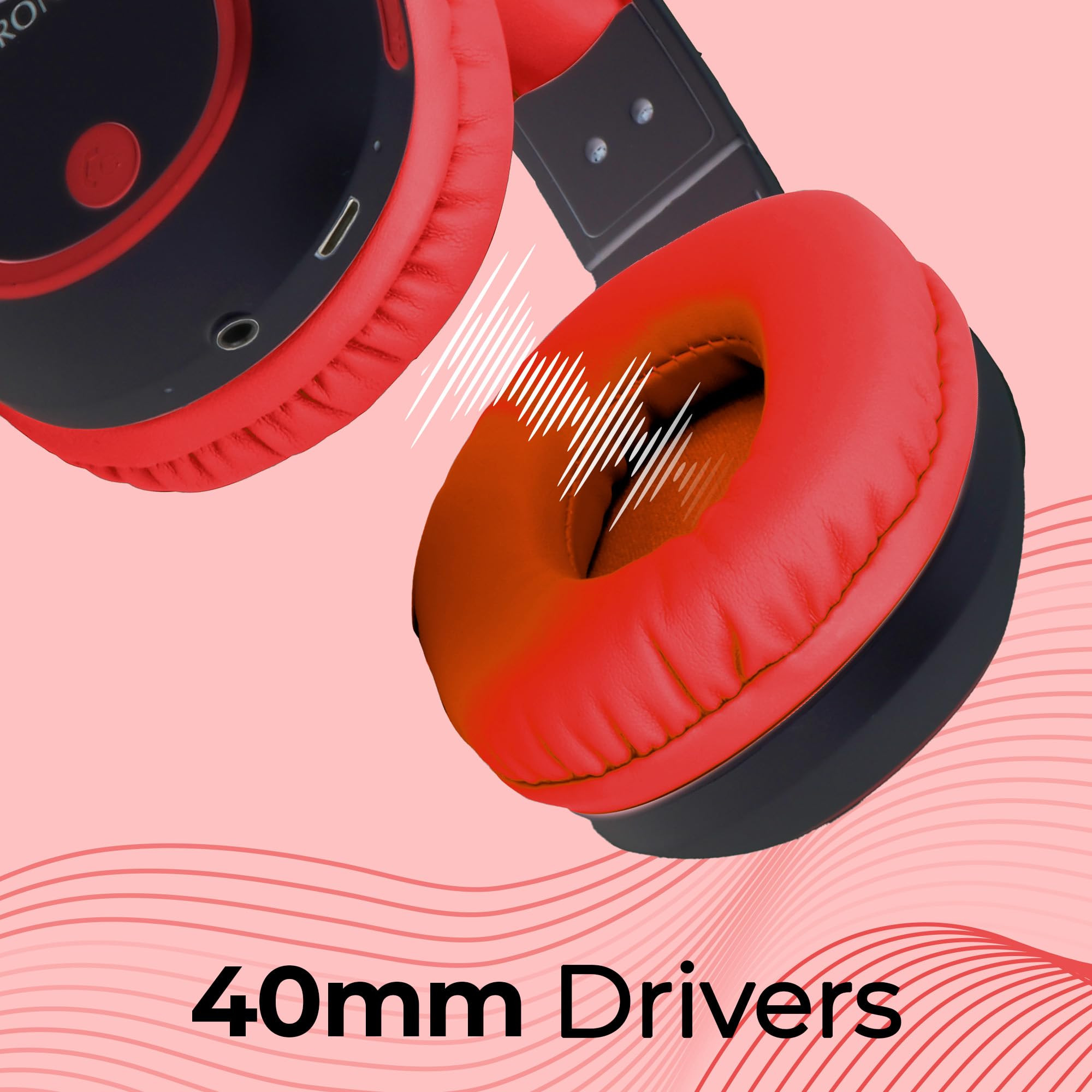 ZEBRONICS Thunder Bluetooth 53 Wireless Over Ear Headphones with 60H Backup Gaming Mode Dual Pairing Enc Aux Micro Sd Voice Assistant Comfortable Earcups Call Function Red