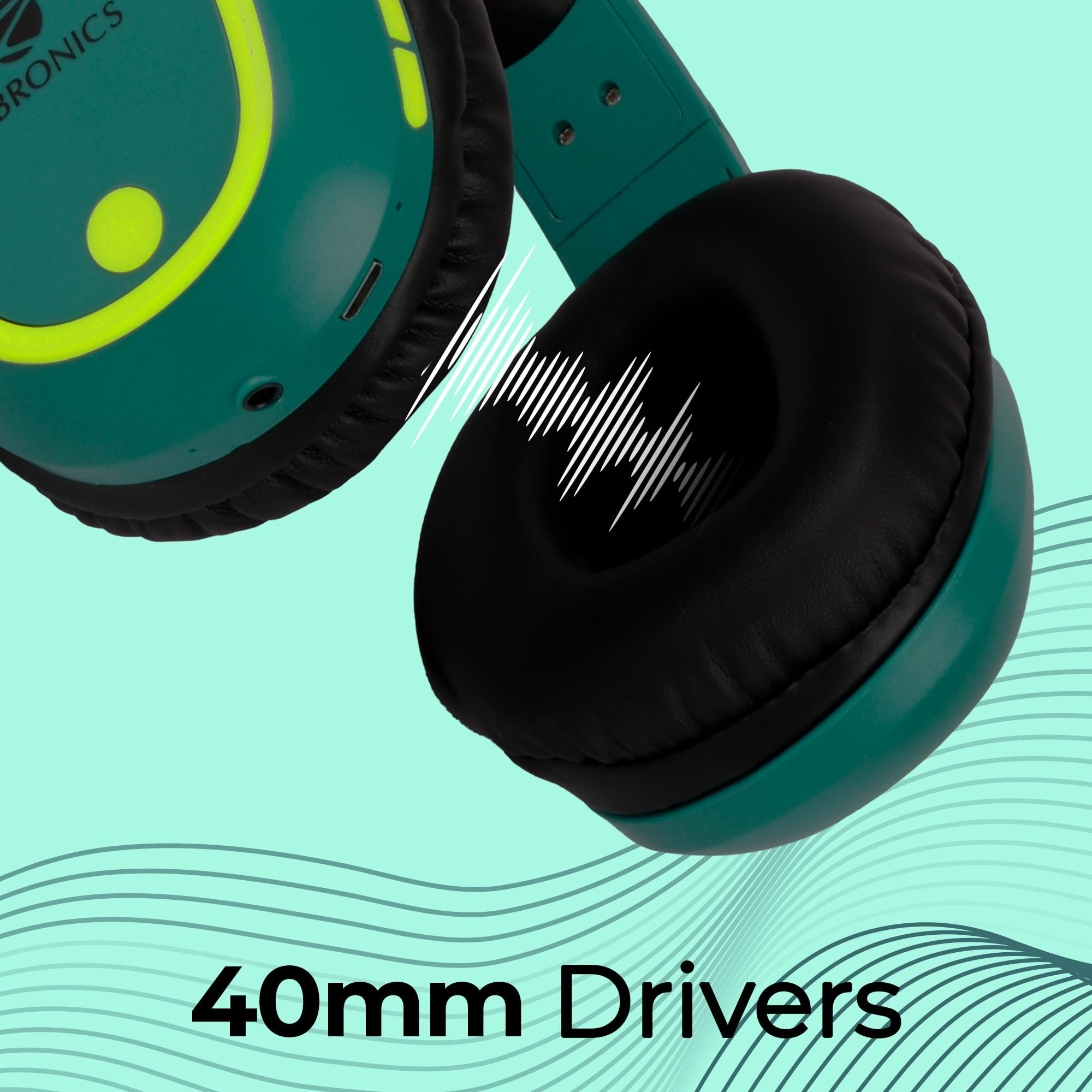 ZEBRONICS Thunder Bluetooth 53 Wireless Over Ear Headphones with 60H Backup Gaming Mode Dual Pairing Enc Aux Micro Sd Voice Assistant Comfortable Earcups Call Function Teal Green