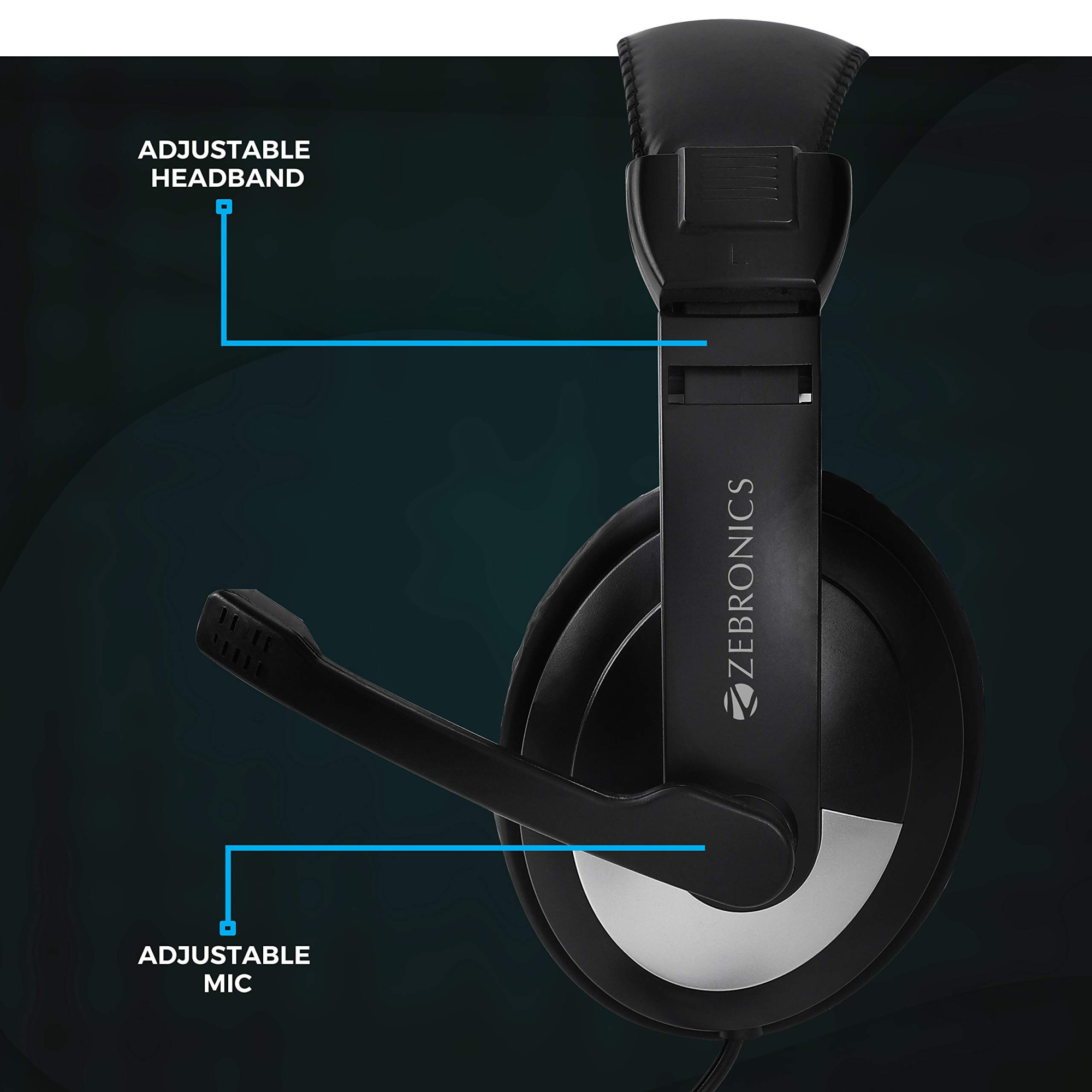 ZEBRONICS Zeb-200HM Wired On Ear Headphone with Mic Dual 35mm Connectors Adjustable Headband for PC ComputersLaptop Black