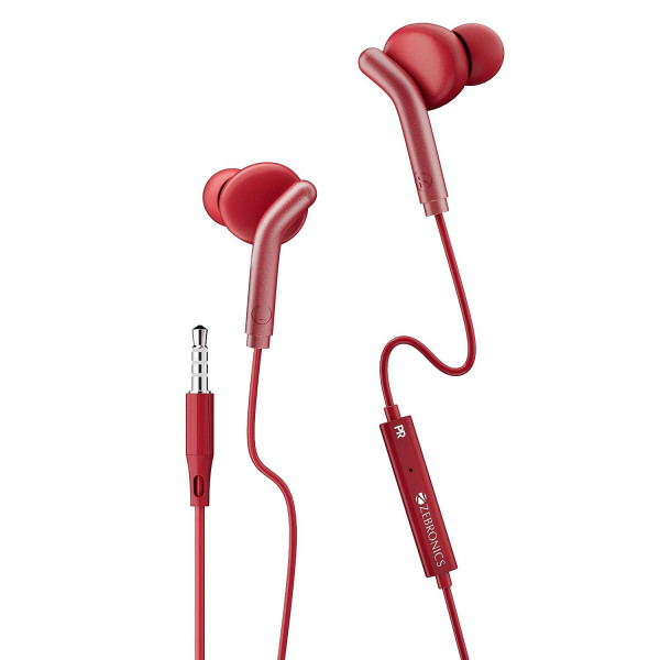 Image of ZEBRONICS Zeb-Bro in Ear Wired Earphones with Mic, 3.5mm Audio Jack, 10mm Drivers, Phone/Tablet Compatible(Red)