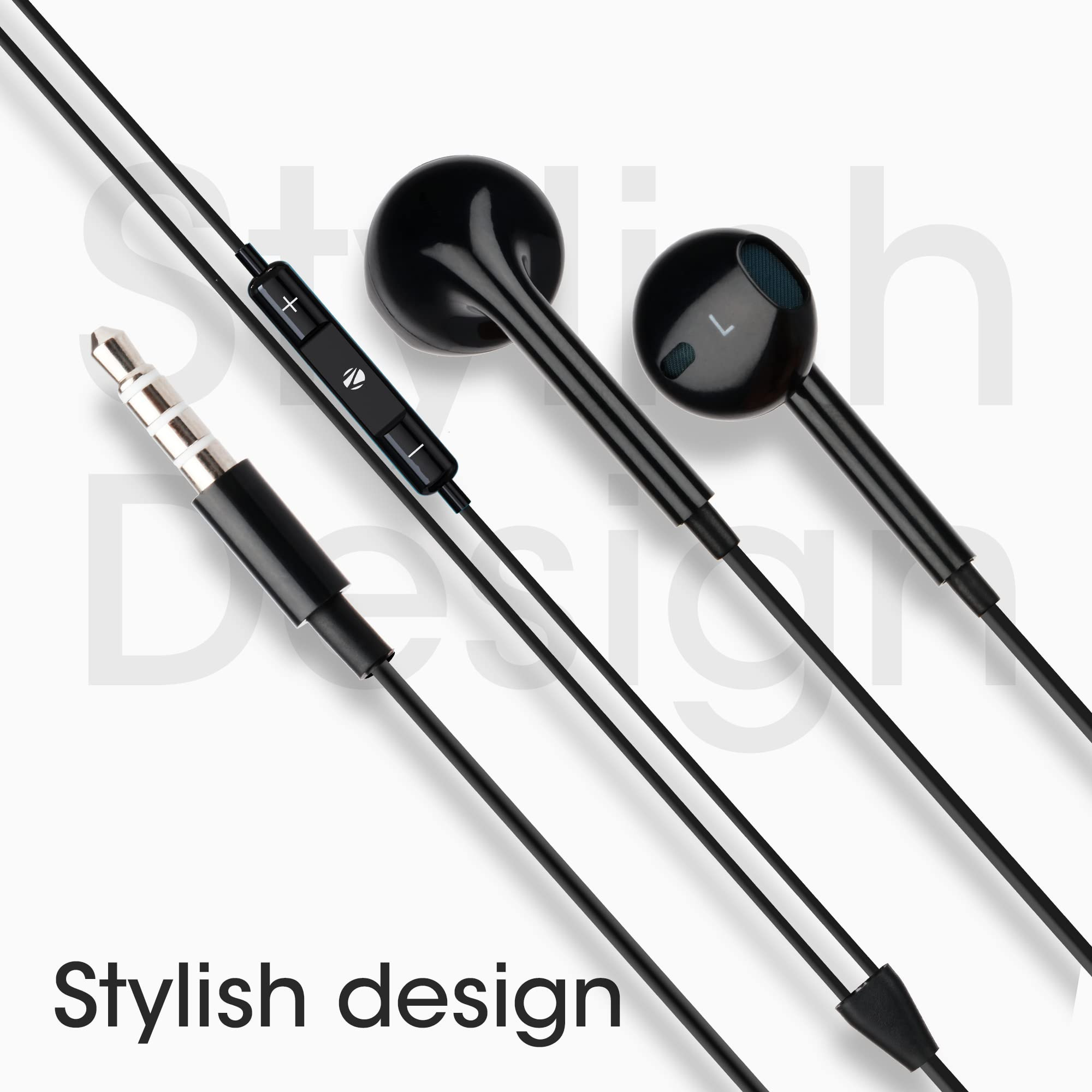 ZEBRONICS Zeb-Buds 30 35mm Stereo Earphone with Microphone for Calling Volume Control Multifunction Button 14mm Drivers Stylish eartip12 Meter Durable Cable and Lightweight DesignBlack