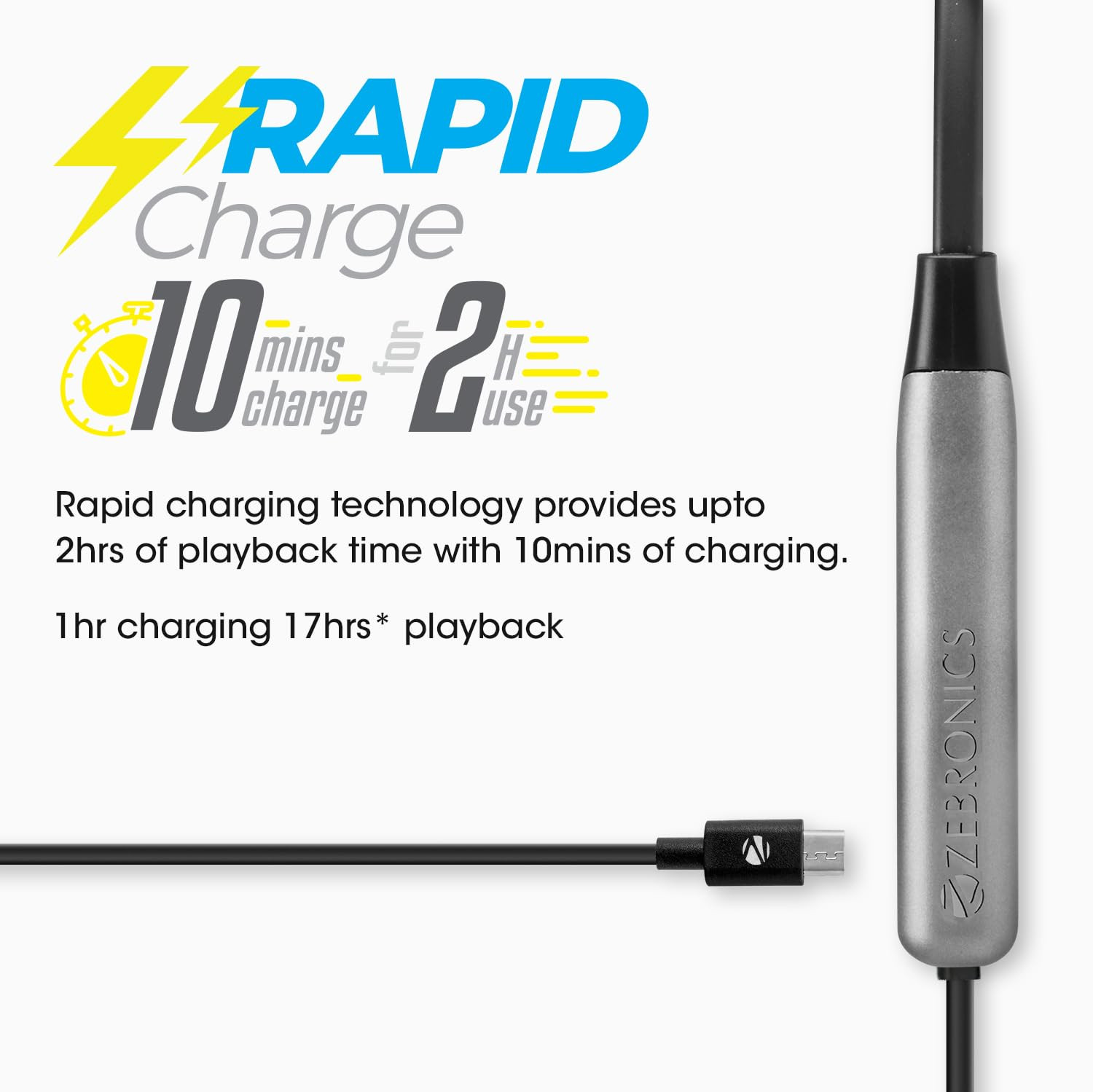 ZEBRONICS Zeb Evolve Wireless Bluetooth in Ear Neckband Earphone Rapid Charge Dual Pairing Magnetic earpieceVoice Assistant with Mic Gray