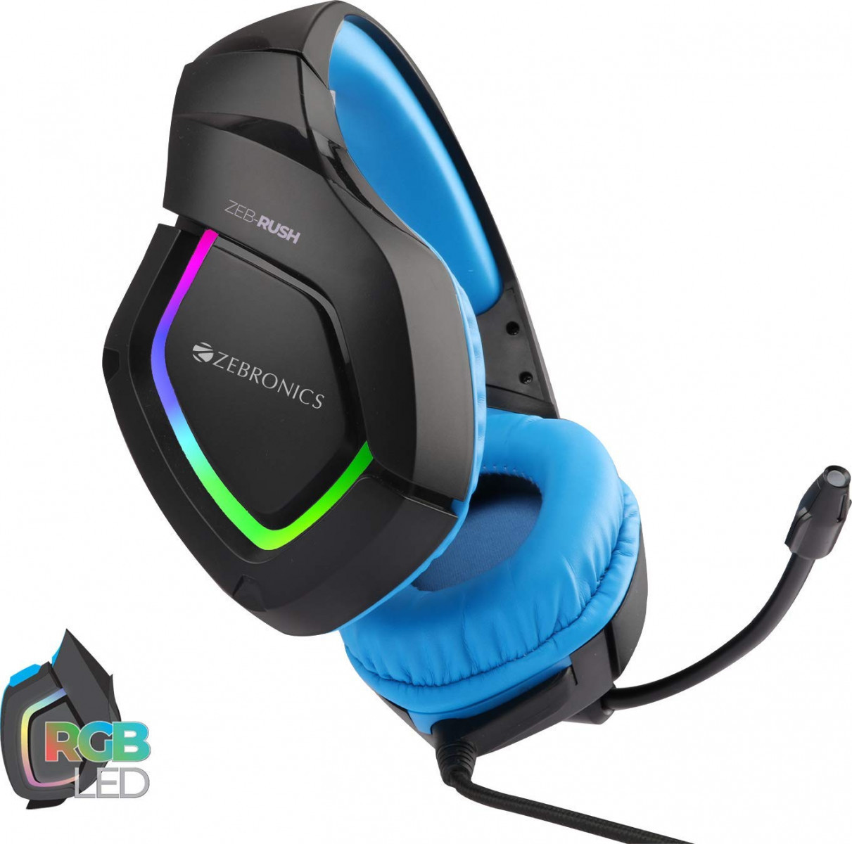 Zebronics Zeb-Rush Premium Wired Gaming On Ear Headphone with RGB LEDs Blue