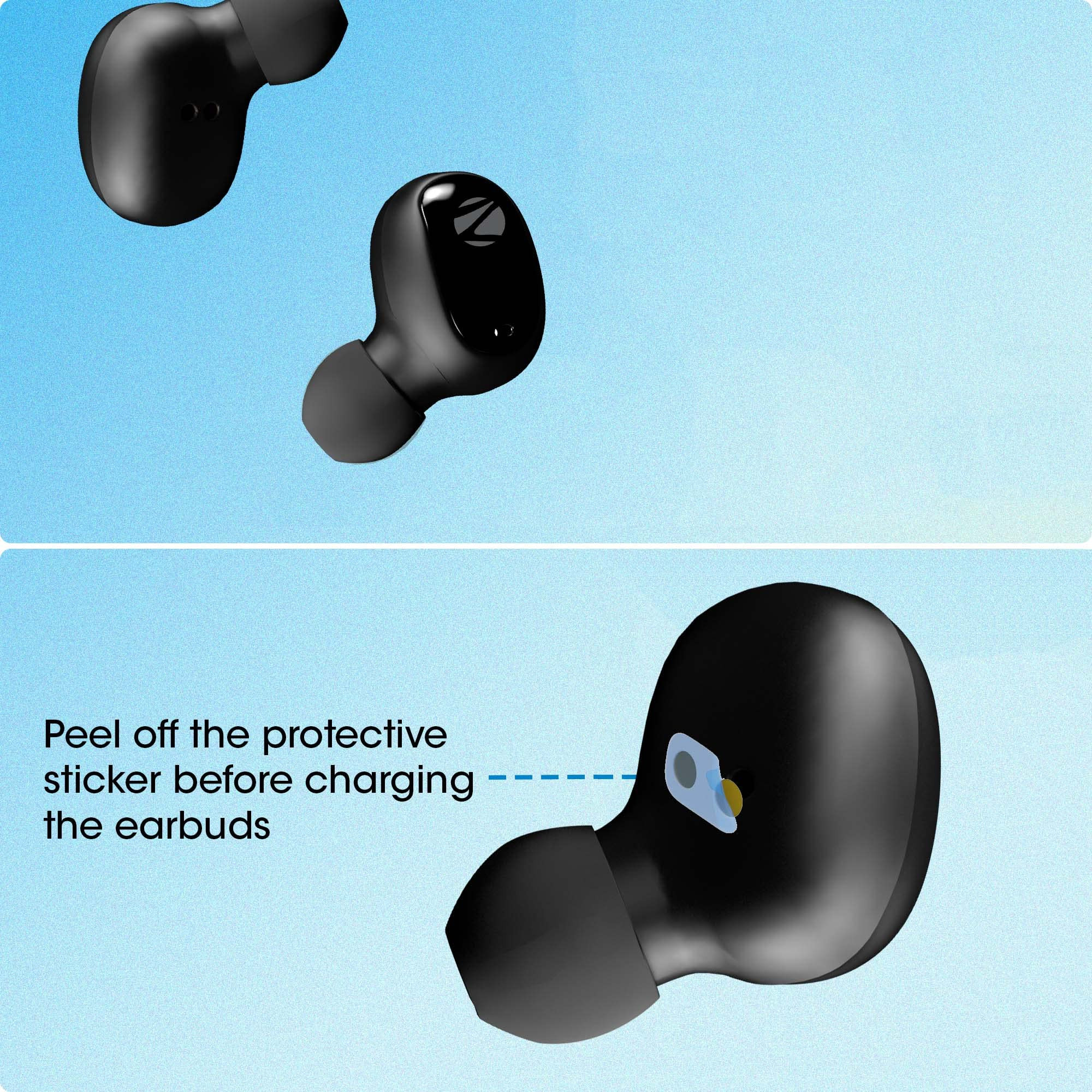ZEBRONICS Zeb-Sound Bomb 1 TWS Earbuds with BT50 Up to 12H Playback Touch Controls Voice Assistant Splash Proof with Type C Portable Charging Case Black