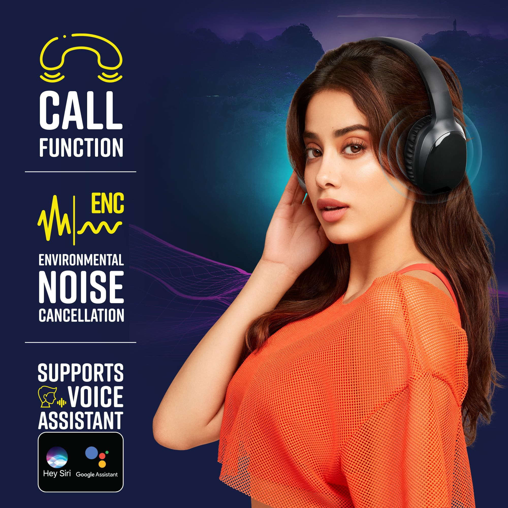 ZEBRONICS Zeb-Thunder PRO On-Ear Wireless Headphone Up to 60 Hours Playback Wired Mode USB-C Type ChargingBlack