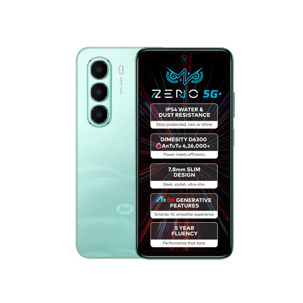 Image of ZENO 5G AI Smartphone | 4GB RAM 128GB ROM | IP54 Rated for Dust &amp; Water Resistance | D6300 5G Processor | 6.7" HD+ 120Hz Punch-Hole Display | 50MP Camera | 5-Year Fluency | Wave Green