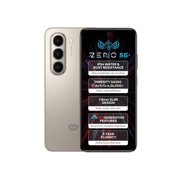 Image of ZENO 5G AI Smartphone | 4GB RAM 128GB ROM | IP54 Rated for Dust &amp; Water Resistance | D6300 5G Processor | 6.7" HD+ 120Hz Punch-Hole Display | 50MP Camera | 5-Year Fluency | Calx Titanium